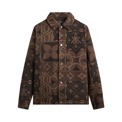 Pre-owned Kith Tile Jacquard Tapestry Coaches Jacket 'legacy' | Brown | Men's Size Xxl