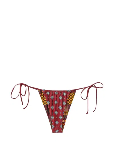 Kith Tova Mix-print Bikini Bottoms In Brown