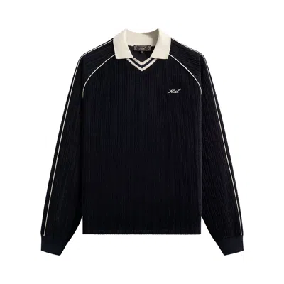Pre-owned Kith Velvet Corduroy Long Sleeve Trevor Polo 'ink' | Black | Men's Size Xxl