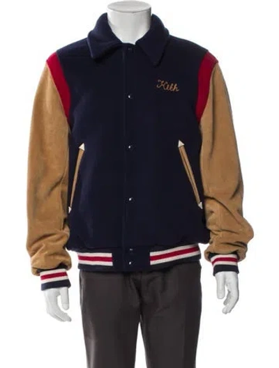 Pre-owned Kith Virgin Wool Colorblock Pattern Varsity Jacket In Blue