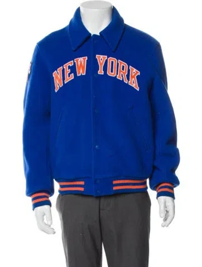 Pre-owned Kith Virgin Wool Graphic Print Varsity Jacket In Blue