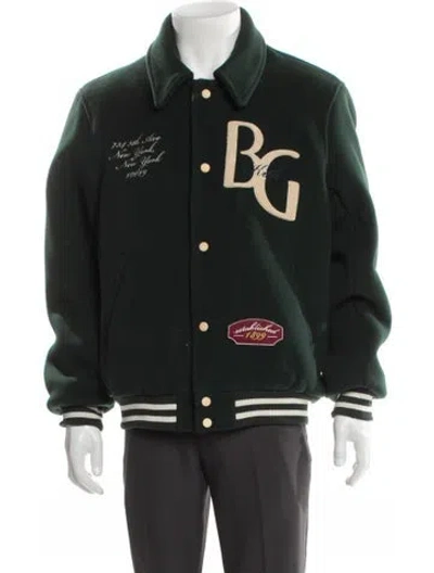 Pre-owned Kith Virgin Wool Graphic Print Varsity Jacket In Green