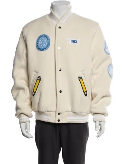 Pre-owned Kith Virgin Wool Graphic Print Varsity Jacket In Neutral