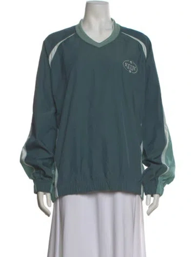 Pre-owned Kith V-neck Long Sleeve Top In Green