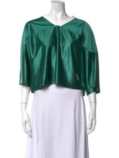 Pre-owned Kith V-neck Short Sleeve Crop Top W/ Tags In Green
