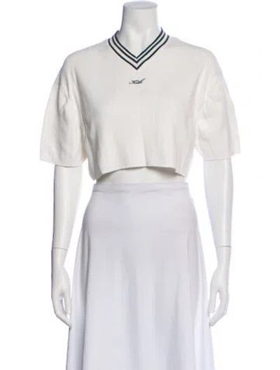 Pre-owned Kith V-neck Short Sleeve Crop Top In White
