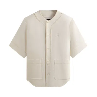 Pre-owned Kith Washed Denim Willis Baseball Shirt 'sandrift' | White | Men's Size L