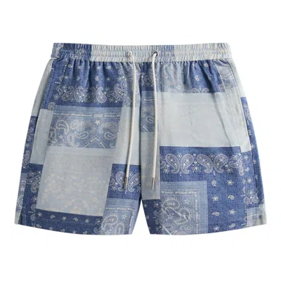 Pre-owned Kith Washed Paisley Active Short 'light Indigo' In Blue