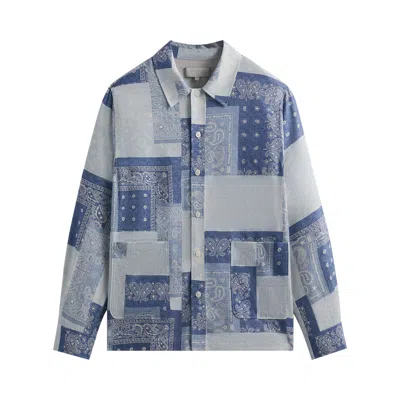 Pre-owned Kith Washed Paisley Long-sleeve Boxy Collared Overshirt 'light Indigo' In Blue