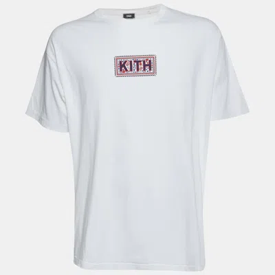 Kith White Logo Needlepoint Jersey T-shirt In Multi
