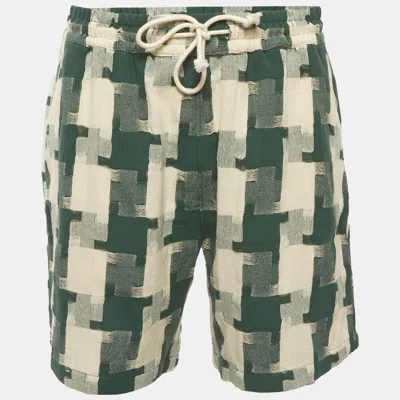 Pre-owned Kith White/green Jumbo Houndstooth Cotton Mason Shorts L