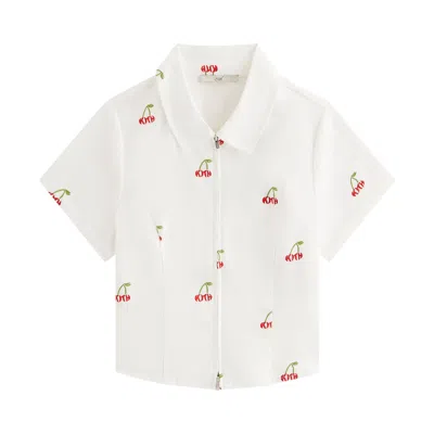 Pre-owned Kith Women Caela Cherry Oxford Zip Shirt 'white' | Women's Size Xxl