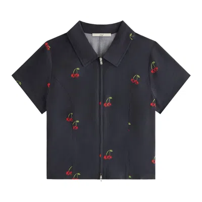 Pre-owned Kith Women Caela Cherry Zip Shirt 'black' | Women's Size Xs