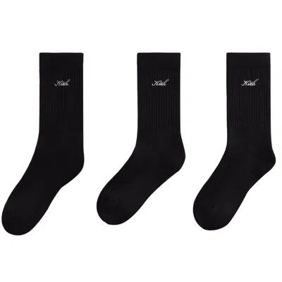 Pre-owned Kith Women Script Classic 3-pack Crew Socks 'black' | Women's Size Onesize