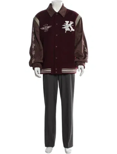 Pre-owned Kith Wool Graphic Print Varsity Jacket W/ Tags In Burgundy