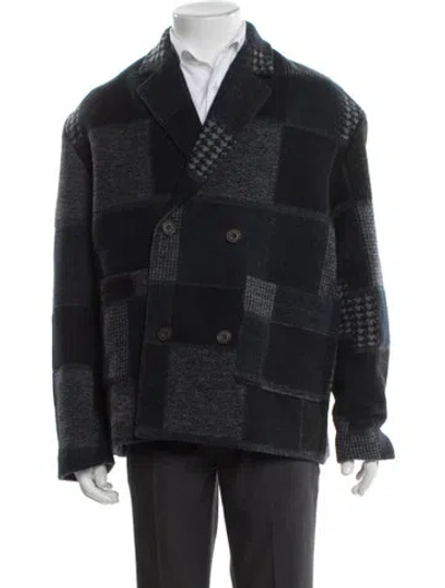 Pre-owned Kith Wool Plaid Print Peacoat In Blue