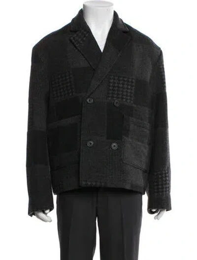 Pre-owned Kith Wool Plaid Print Peacoat In Green