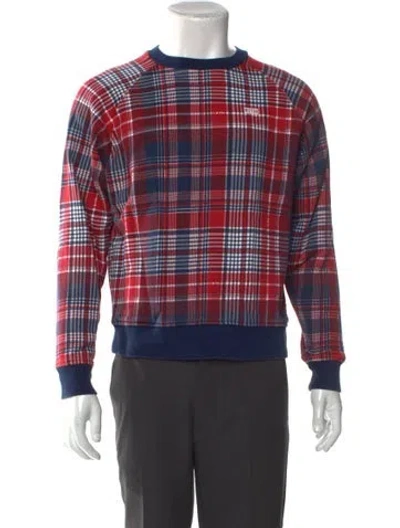 Pre-owned Kith X Adidas Plaid Print Crew Neck Pullover In Red