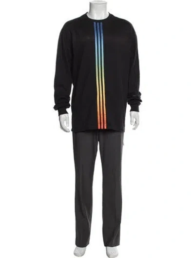 Pre-owned Kith X Adidas Striped Crew Neck Henley In Black