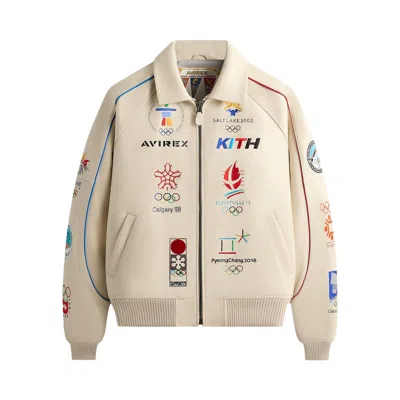Pre-owned Kith X Avirex For Olympics Heritage Leather Bomber Jacket 'tofu' | Cream | Men's Size M In White