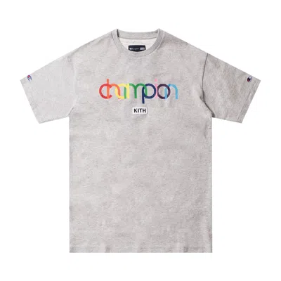 Pre-owned Kith X Champion Double Logo Tee 'heather Grey' | Men's Size L