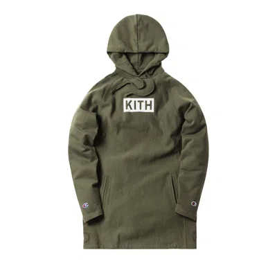 Pre-owned Kith X Champion Extended Hoodie 'olive' In Green