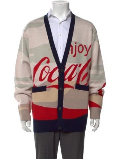 Pre-owned Kith X Coca-cola Printed V-neck Cardigan W/ Tags In Red