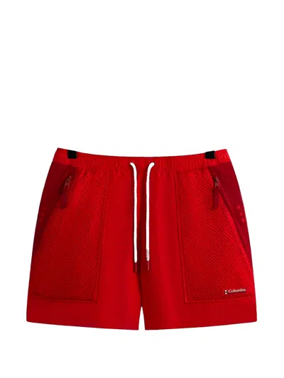 Kith X Columbia Wind Mesh-panelled Drawstring Track Shorts In Red