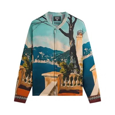 Pre-owned Kith X Giorgio Armani Capri Long Sleeve Zip-up Shirt 'multi' | Blue | Men's Size M