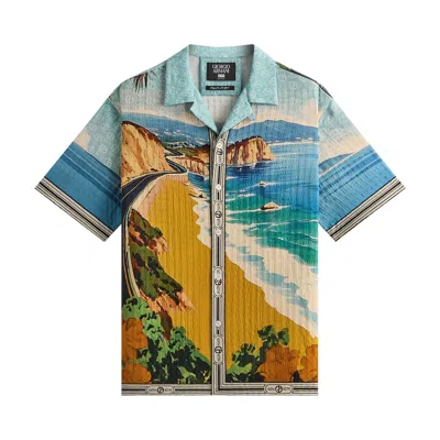 Pre-owned Kith X Giorgio Armani Malibu Short Sleeve Thompson Camp Collar Shirt 'multi' | Blue | Men's Size S