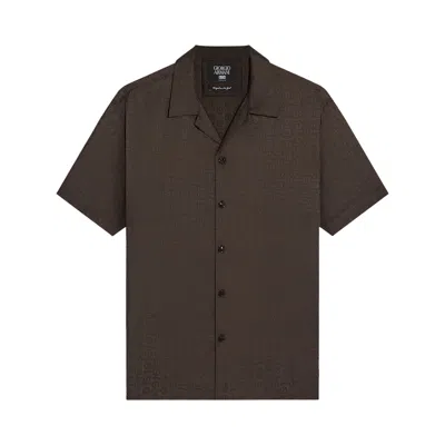 Pre-owned Kith X Giorgio Armani Monogram Short Sleeve Thompson Camp Collar Shirt 'kindling' | Brown | Men's Si