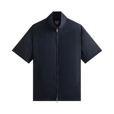 Pre-owned Kith X Giorgio Armani Open Weave Colton Zip-up Shirt 'nocturnal' | Blue | Men's Size S