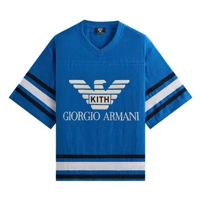 Pre-owned Kith X Giorgio Armani Open Weave Malik Jersey 'lake' | Blue | Men's Size M