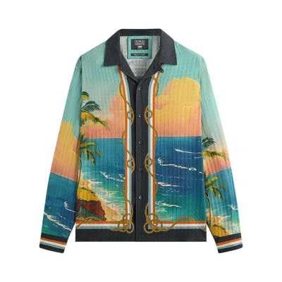 Pre-owned Kith X Giorgio Armani Ornamental Print Long Sleeve Thompson Camp Collar Shirt 'multi' | Blue | Men's