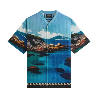Pre-owned Kith X Giorgio Armani Sardinia Short Sleeve Zip Shirt 'multi' | Blue | Men's Size L