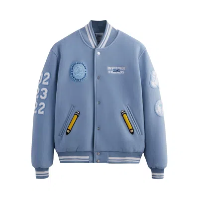 Pre-owned Kith X Invisible Friends Manteco Wool Varsity Jacket 'larimar' In Blue