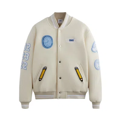 Pre-owned Kith X Invisible Friends Manteco Wool Varsity Jacket 'sandrift' In Cream