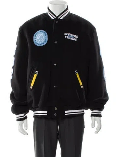 Pre-owned Kith X Invisible Friends Virgin Wool Graphic Print Varsity Jacket In Black