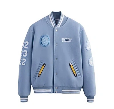 Pre-owned Kith X Invisible Friends Wool Varsity Jacket Size M In Blue