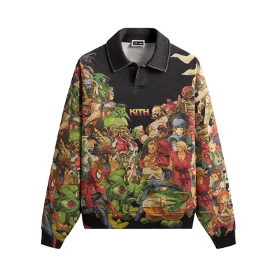 Pre-owned Kith X Marvel Vs. Capcom Age Of Heroes Nelson Fleece Rugby 'black' | Men's Size S