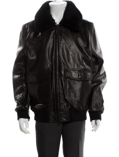Pre-owned Kith X Mastermind World X Gold Bear Bomber Leather Moto Jacket In Black