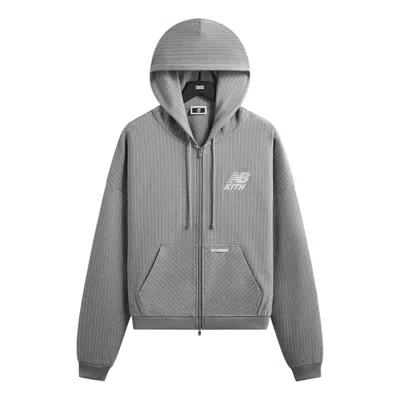 Kith X New Balance Pinstripe Braxton Zip Hoodie 'smoke' In Gray