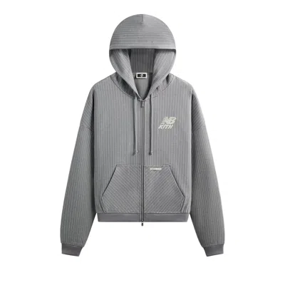 Pre-owned Kith X New Balance Pinstripe Braxton Zip Hoodie 'smoke' | Grey | Men's Size L In Gray