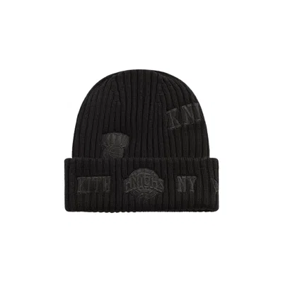 Pre-owned Kith X New Era For The New York Knicks All Over Patches Knit Beanie 'black' | Men's Size Onesize
