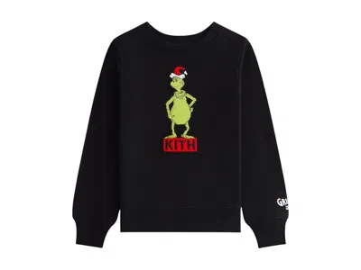Pre-owned Kith X The Grinch Kids Classic Standing Logo Crewneck Sweatshirt In Black