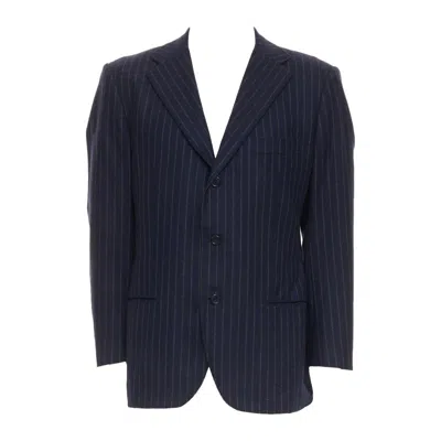 Pre-owned Kiton 100% Cashmere Navy Pinstriped Double Vents Blazer Jacket It52 Xl In Blue