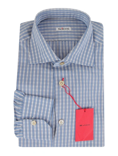 Pre-owned Kiton $600  Blue Plaid Cotton Shirt - Slim - (kt1214236)