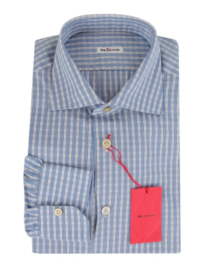 Pre-owned Kiton Light Blue Plaid Cotton Shirt - Slim - (kt11142316)