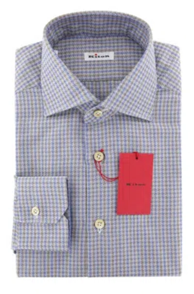 Pre-owned Kiton $600  Brown Houndstooth Shirt - Slim - (ktucc0566708)