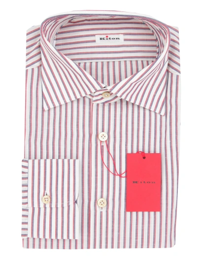 Pre-owned Kiton $600  Red Striped Cotton Blend Shirt - Slim - (kt12122320)